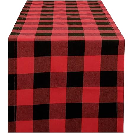 BETRIC Buffalo Plaid Table Runners,Buffalo Check Collection,Checkered Table Runner,Classic Farmhouse Table Runner,14x72-Red and Black