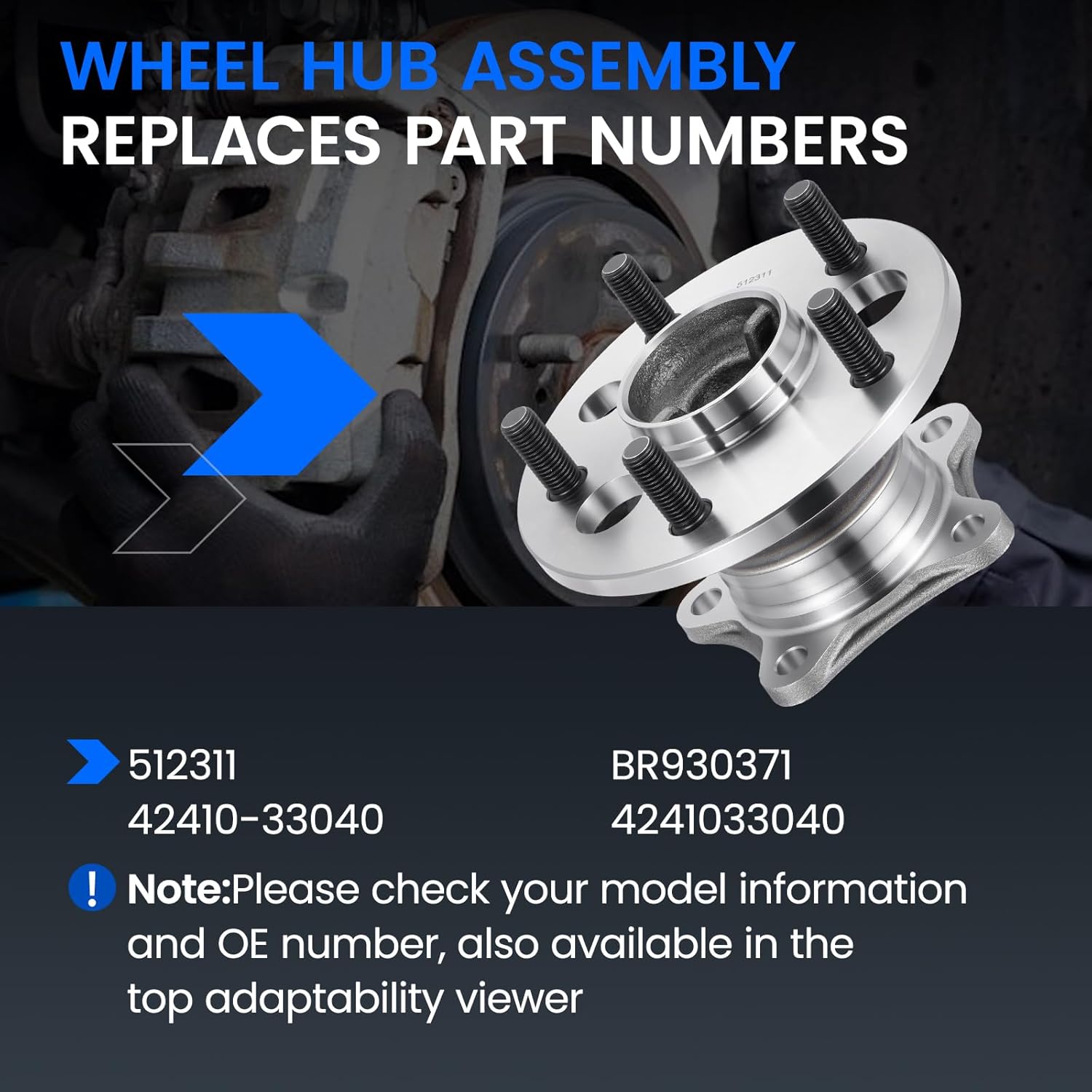 512311 Rear Wheel Bearing and Hub Assembly Compatible with Toyota Solara 2000-2001 2.2L, 2002-2003 2.4L, 2000-2003 3.0L Gas, Fits for FWD Models, 1PCS