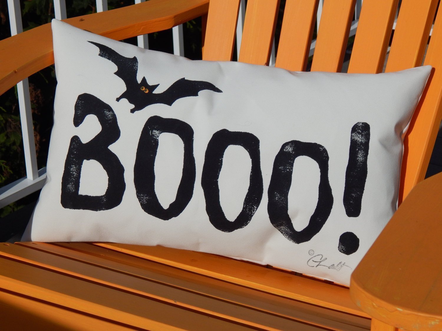 Hallowe'en throw pillow boo BOOO! handmade painted indoor