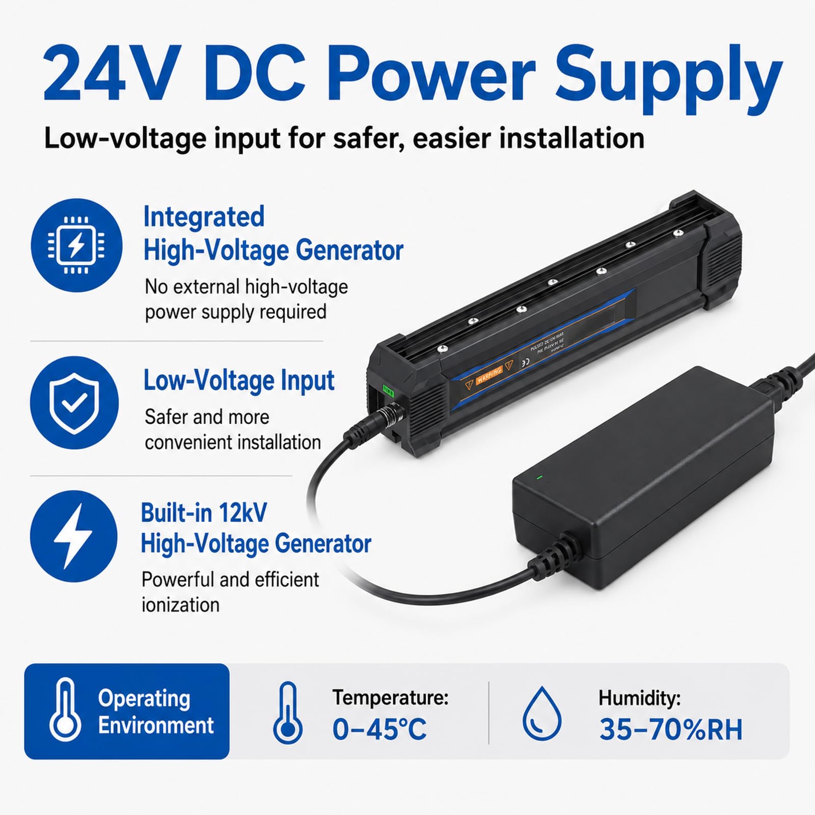 Barra de iones antiestática – Eliminador de estática sin aire 310mm | Cuenta con un generador de alto voltaje de 12 kV incorporado y una distancia de funcionamiento de 25 a 150 mm.