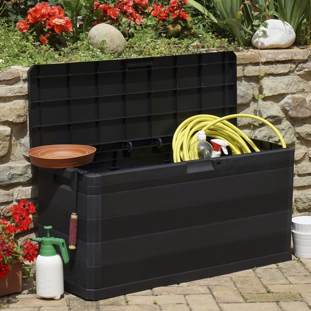 Festnight Coffre de Rangement Jardin Capacité 280 L Noir 117 x 45 x 56 cm