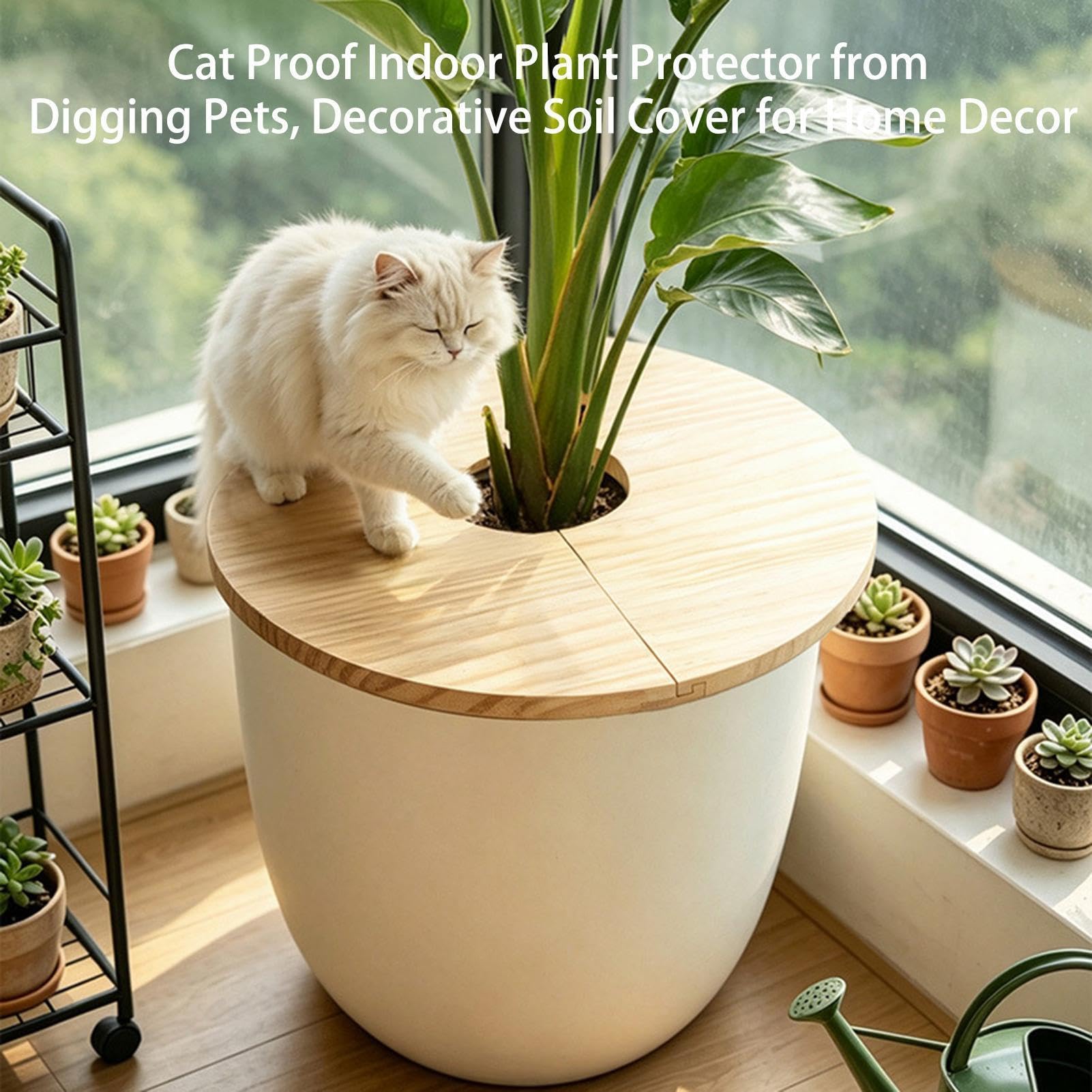 Wooden Planter Cover and Interlocking Soil Protection Grid, Solid Pine Cat