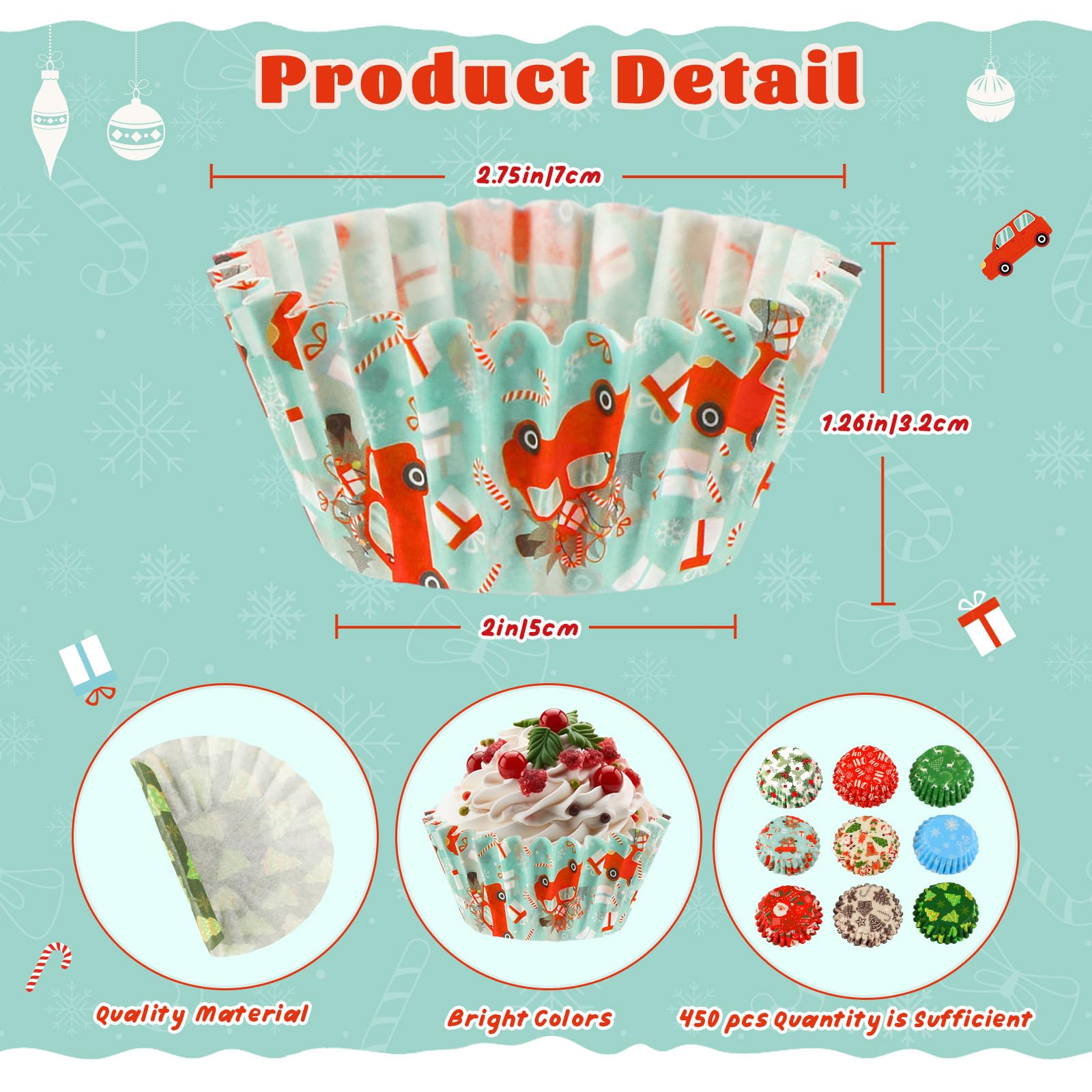 450 Weihnachts-Cupcake-Förmchen – Mit Schneemann, Weihnachtsmann & Festlichen Motiven