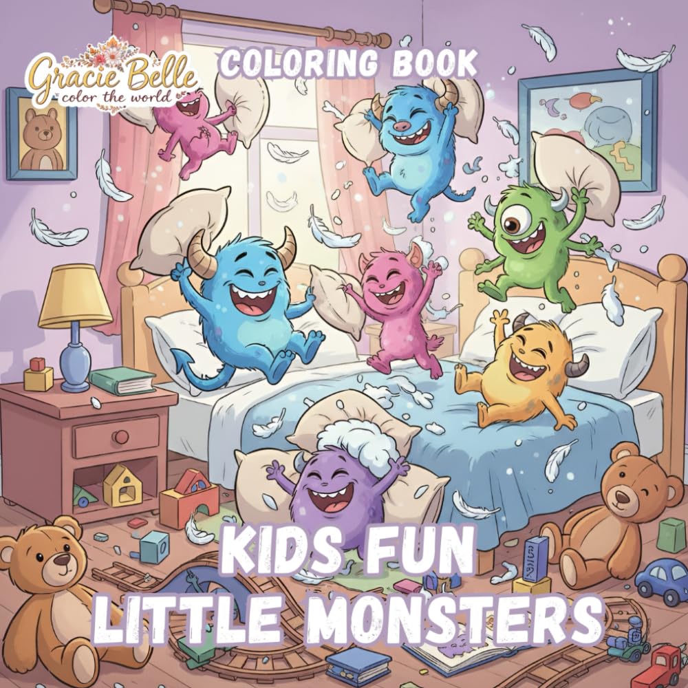 Kids Fun Little Monsters Coloring Book: Playful, cheerful monster worlds full of imagination and fun for kids and adults