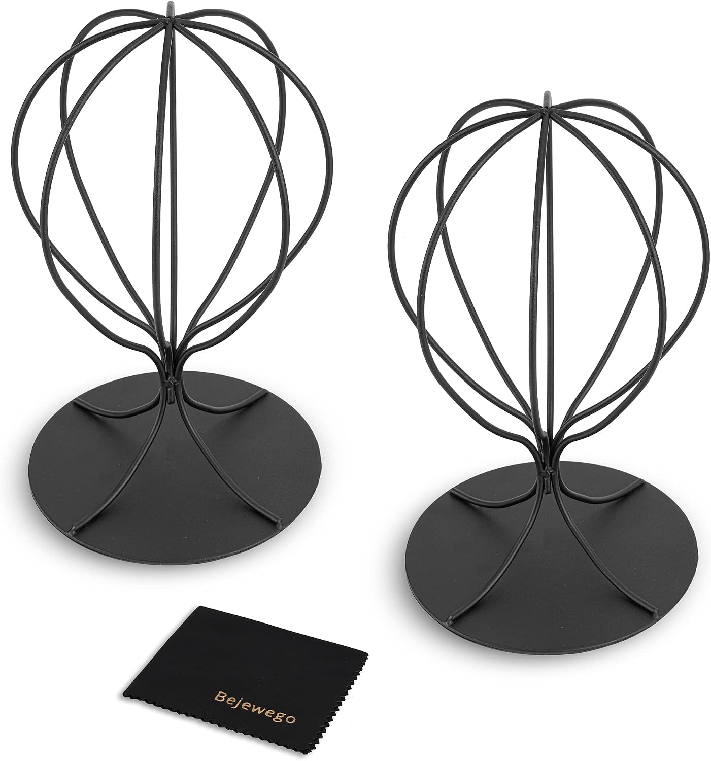 Black Hat Display Stand - Set of 2 Stylish Women Closet Hat Rack - Sturdy Metal Hat and Wig Holder - Stable Base, Matte Black Finish - Modern Free Standing Table Fedora or Baseball Cap Form