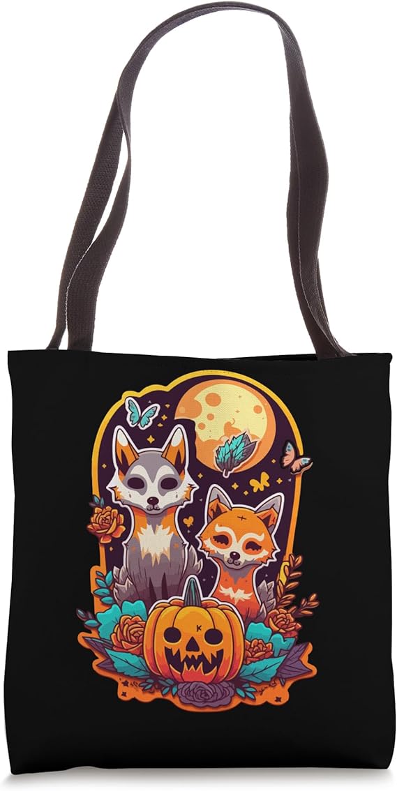 Sugar Skull Wolf Fox Cute Trick-or-treat Anime Halloween Tote Bag