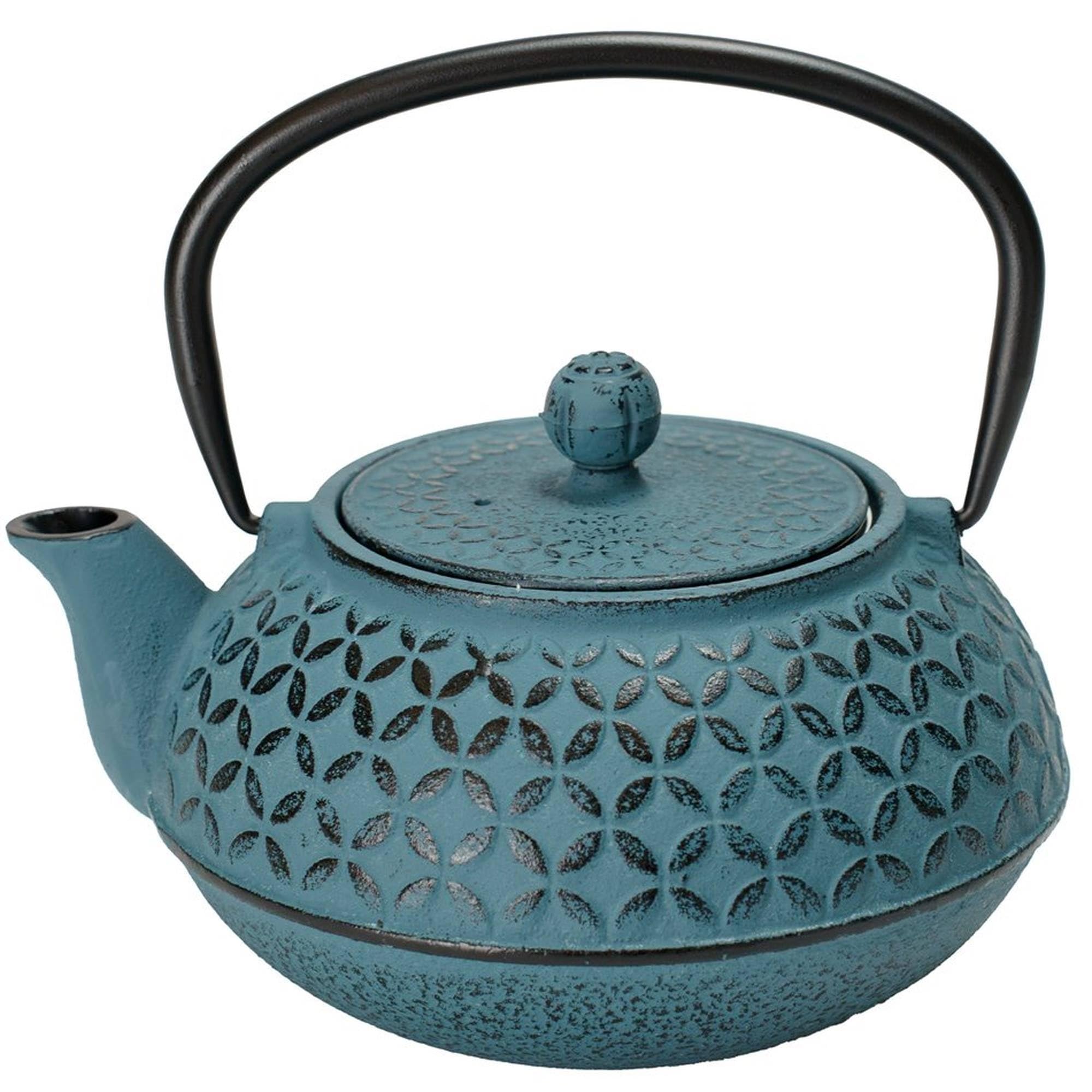 Well Home Tetera de hierro fundido azul Flower 1L, con filtro