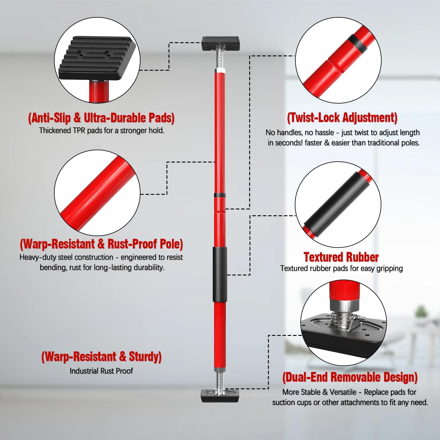 3-H Cabinet Jacks for Installing Cabinets, Thickened All-Steel Adjustable Support Pole with Twist-Lock Mechanism, Heavy-Duty Third Hand Tool, Red, 27.5"-43" 2pc