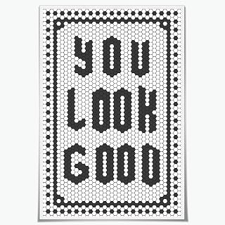 Hexagon Tile Letter Wall Art You Look Good Mosaic Black White Quote Canvas Poster Athroom Abstract Decor Wall Print Art 12x18inch Unframed
