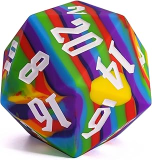 IUSTIDIE 55mm Silicone D20, Single 20 Sided Dice Giant D20 Large D20, Rainbow Colors, Soft & Comfortable Touch, Perfect Bouncer, for D&D RPG Bar Pub Club Party Games(Rainbow)