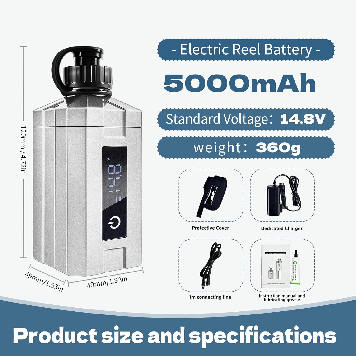 Super Mini Electric Fishing Reel Battery. Latest Model with Digital LED Display. Compatible with Daiwa & Shimano Electric reels.