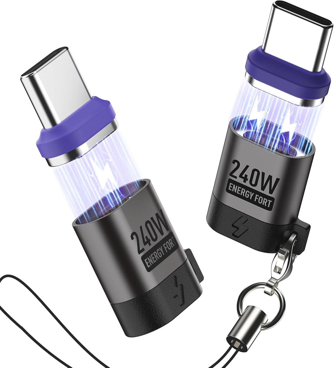 Adaptador magnético USB C de 240 W (paquete de 2), puede ser un cable tipo C en un cable de carga magnético USB C, adaptador magnético tipo C PD3.1 de carga rápida para iPhone/Xiaomi/iPad Pro/Rog Ally/Tablet, Stright