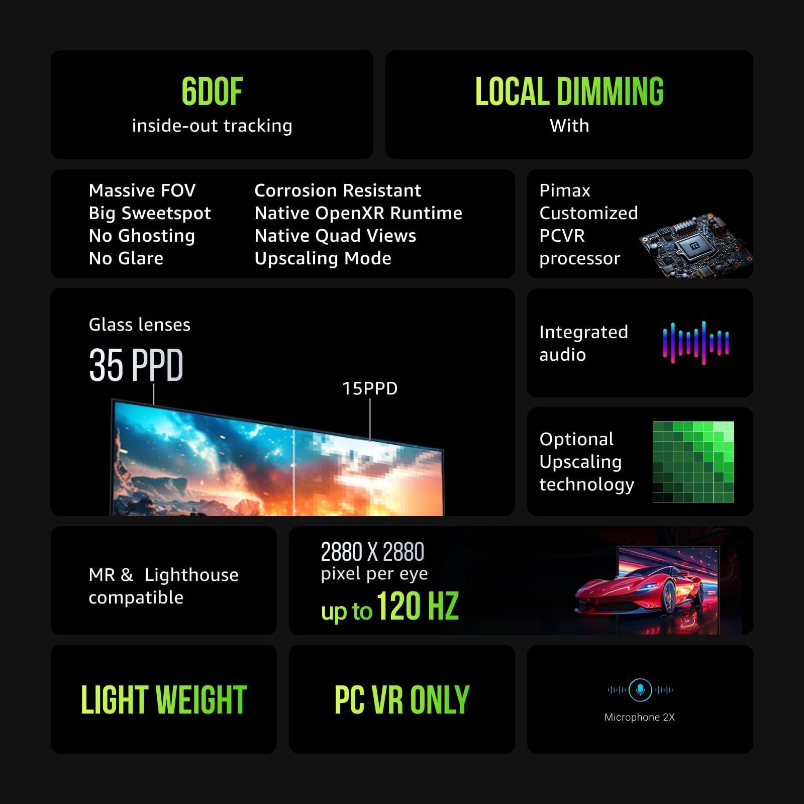 Pimax Crystal Light Version a Pagamento Completo - Visore VR per PC ad Alta risoluzione con risoluzione 8K e 120 Hz - per giochi SteamVR, simulatori di Volo e di Guida - Senza Controller