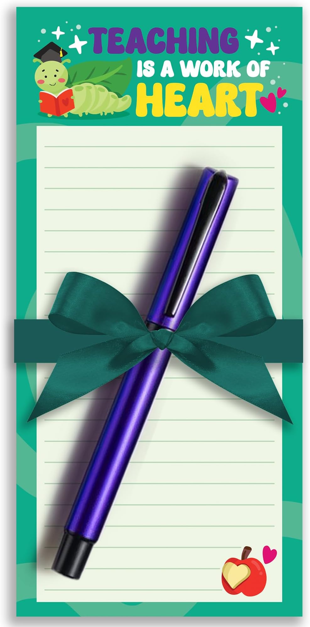 T MARIE Teacher Notepad Gift Set with Pen - Teacher Appreciation Gift, End of School Year or Back to School Stationery Present for Educators - To Do List Desk Note Pad, Gel Pen and Ribbon