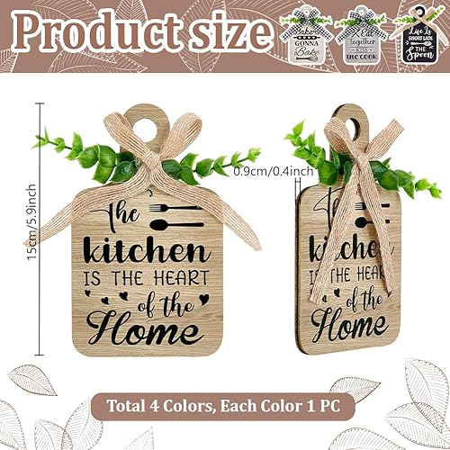 Miniatura 2 de PH PandaHall 4 carteles colgantes de madera para cocina, 3.5 x 5.9 pulgadas, letrero de madera para decoración de pared de cocina, placas colgantes