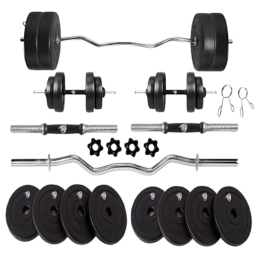 Bullar Home Gym Set, 8kg to 20kg PVC Weight Plates, 3 ft curl ez Rod, Pair of Dumbbells Rod, Gym Equipment for Men (10 kg Combo)