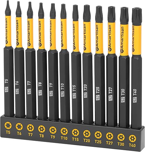 Amartisan - Juego de brocas Torx de seguridad de 15 piezas, juego de puntas de estrella resistentes a manipulaciones, acero S2, 1 pulgada de largo