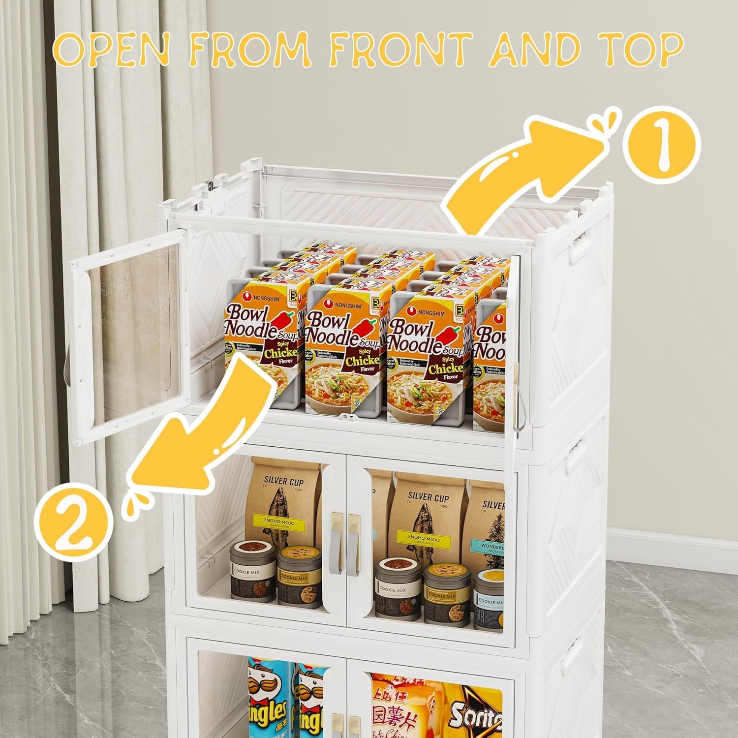 Stackable Storage Bins with Doors & Lids & Wheels, 180QT-45QT*4Pack Foldable Collapsible Closet Organizers for Bedroom Dorm