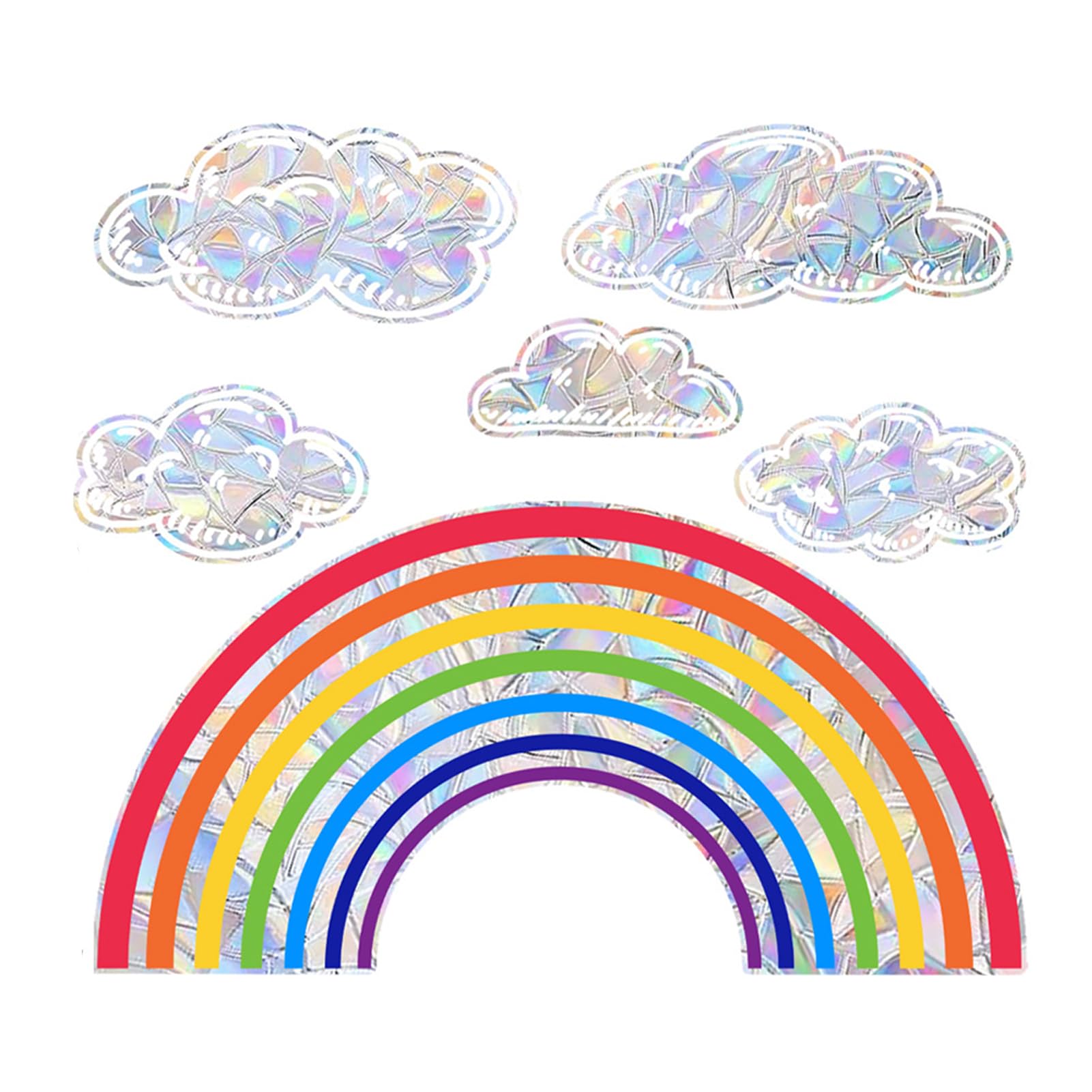 Autocollants Fenêtre Nuage Arc-en-Ciel - Lot De 6 + 2 Grattoirs - PVC Électrostatique - Déco Anti-Collision