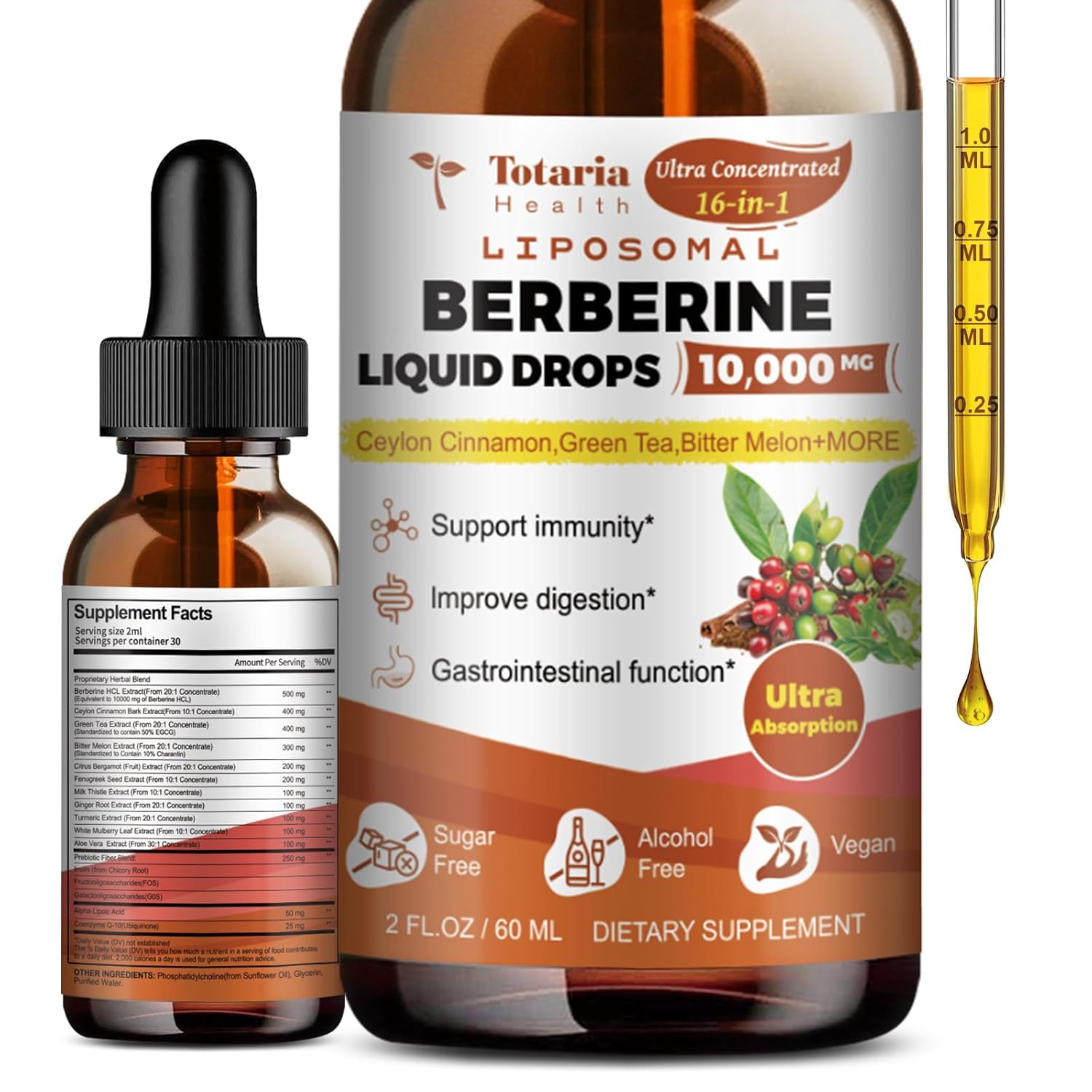 Totaria Berberine Supplement - Berberine HCL Digestion Support Increase GLP-1 Levels AMPK Activator with Ceylon Cinnamon Green Tea