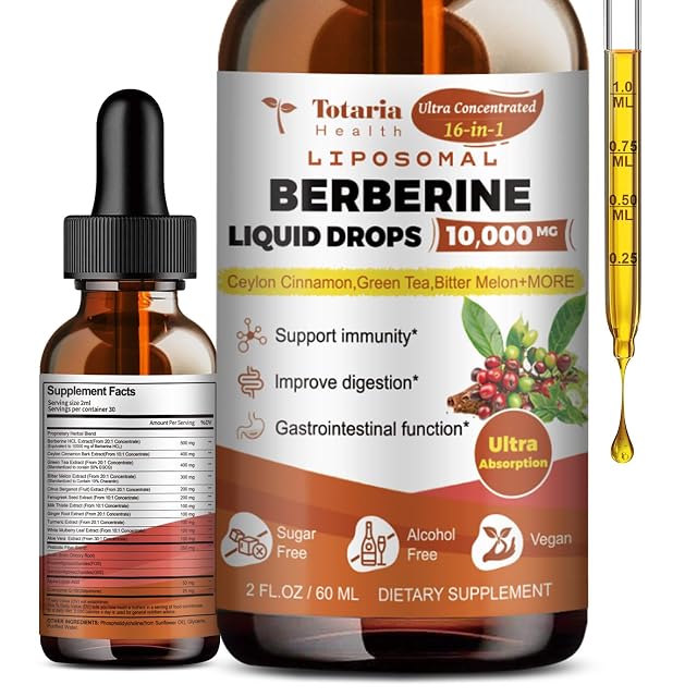 Totaria Berberine Supplement - Berberine HCL Digestion Support Increase GLP-1 Levels AMPK Activator with Ceylon Cinnamon Green Tea