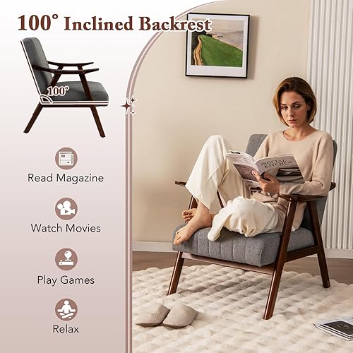 Miniatura 23 de Giantex Mid-Century - Juego de 2 sillas decorativas modernas, cómodas y tapizadas con brazos, almohadillas de fieltro antideslizantes, marco de