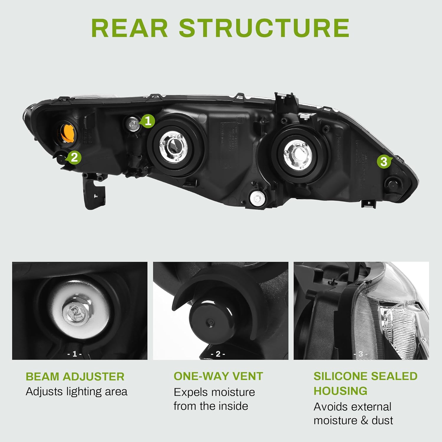 AUTOSAVER88 Headlights Assembly Compatible with 2006 2007 2008 2009 2010 2011 Honda Civic Sedan 4 Door Halogen Headlights Pair Set Replacement Black Housing Clear Lens
