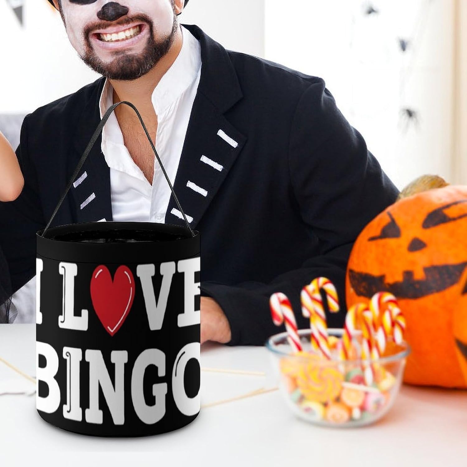 I Love Bingo Halloween Treat Bag Reusable Candy Basket Tote Goody Bags Gift Party