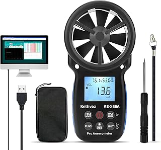 Anemometer CFM Wind Speed Meter, Kethvoz HVAC Air Flow Tester Handheld Wind Gauge Measure Airflow Velocity Temp Test Humidity for Hunting Dust Collection System Drone Shooting