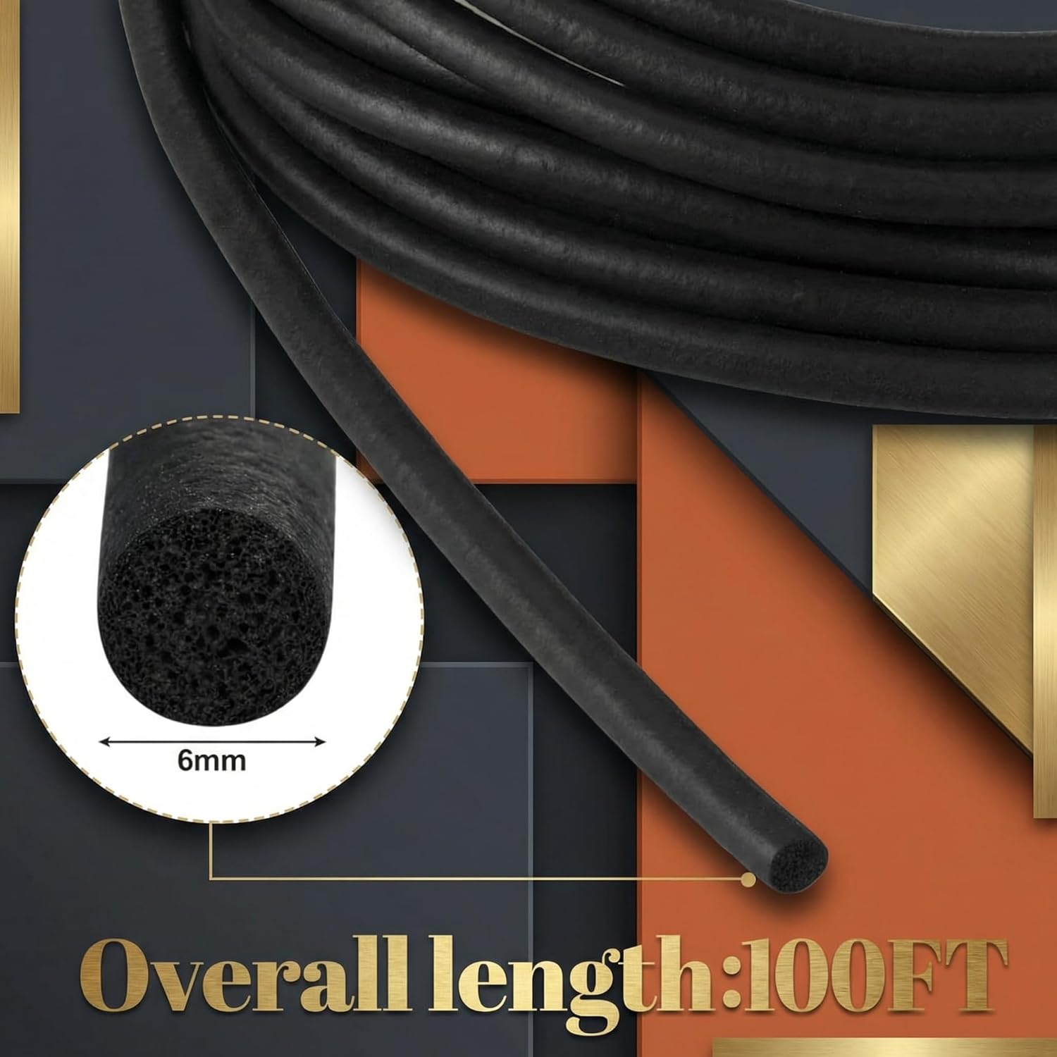 Kingdder 100FT Foam Weather Stripping Round 6mm Diameter Epdm Rubber Tubing Seal Strips Closed Cell Solid Foam Tubing Strip Black O Type Weather Stripping Door Window Seal for Cars Trucks Rvs Boats