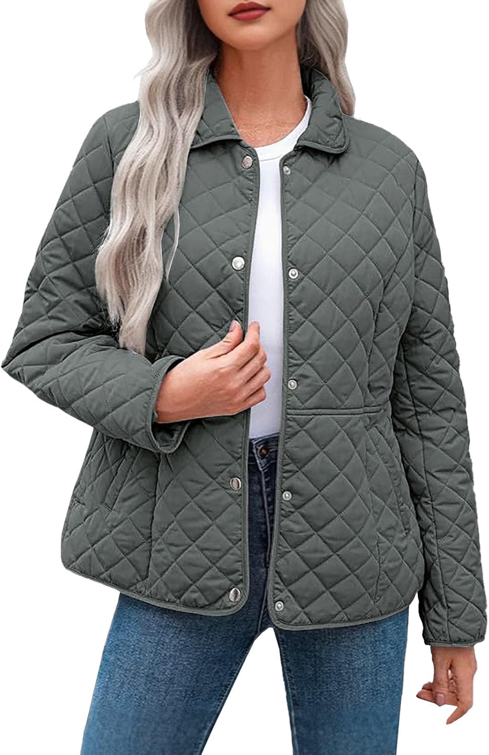 Women's Winter Quilted Jackets Long Sleeve Button Down Diamond Puffer Jacket Outerwear Coats with Pockets 2025 Trendy