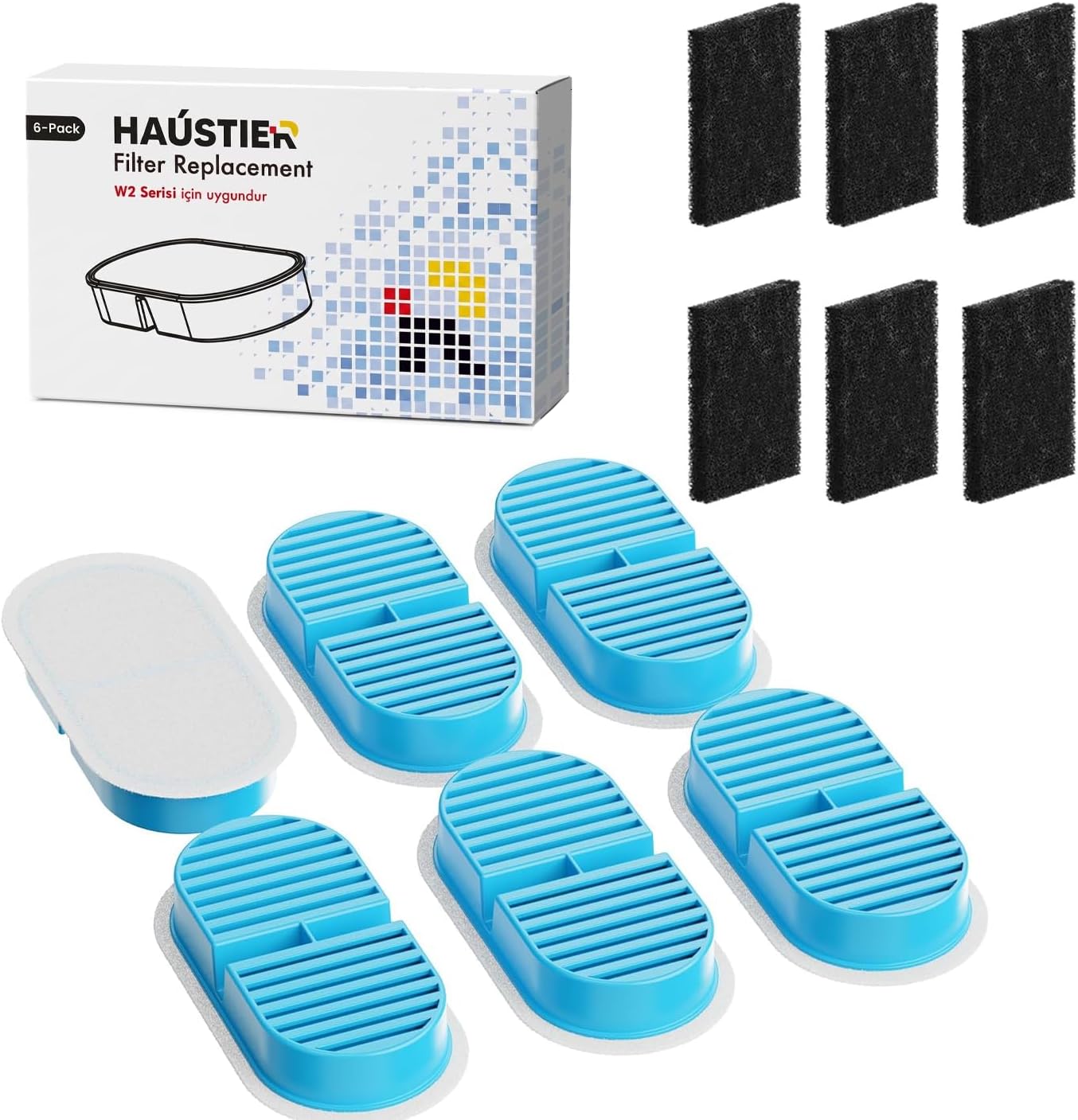 Haustier W2 Otomatik Kedi Su Sebili Uyumlu Filtre Seti (6 Adet)