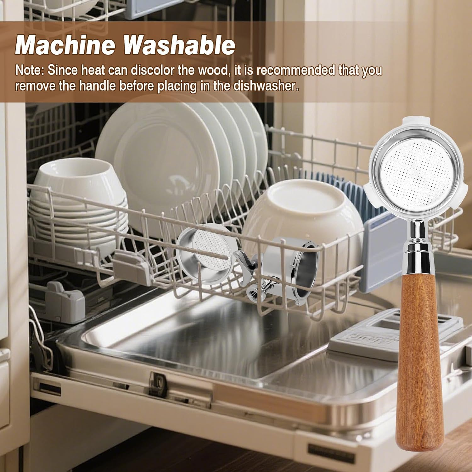 51mm Siebträger für DeLonghi Dedica EC680/EC685, doppelte Ausgüsse, inkl. 1 Filterkorb aus Edelstahl, Puck-Sieb und roter Säureholz-Griff