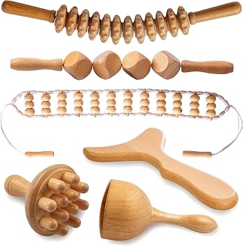6 in 1, Wooden Therapy Massage Tool, Madelo Therapy Kit, Wooden Therapy Kit, Lymphadronic Massager, Wooden Kettleol, Wooden Massage Roller Rope for Body Sculpting and Anti Cellulite