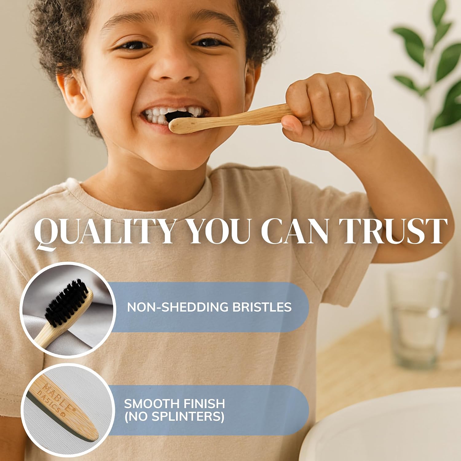 MABLE Kids Bamboo Toothbrush Set, Soft Bristle, Compostable Handle, 4 Pack image 2