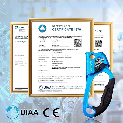 Miniatura 2 de S.E.PEAK Hand Ascender - Equipo de equipo de rapel fuerte certificado CE con mango de goma ergonómico para arbolistas de árboles trepadores,