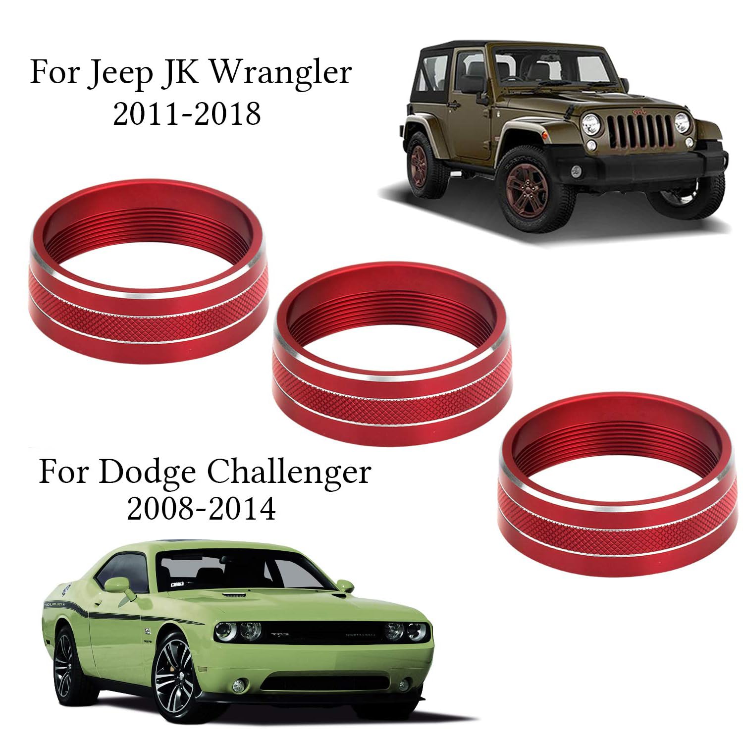 Unifizz Anneau de bouton de commande de climatisation de voiture Couvercle de volume de commutateur de climatisation pour Jeep Wrangler JK JKU/Dodge Challenger 2011-2017 2008-2014