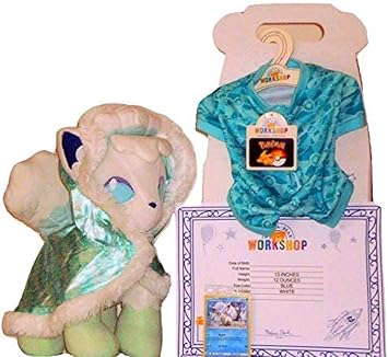 Build a Bear Pokemon Alolan White Vulpix 13in. Plush with Cape Sleeper TCG Card Bundle