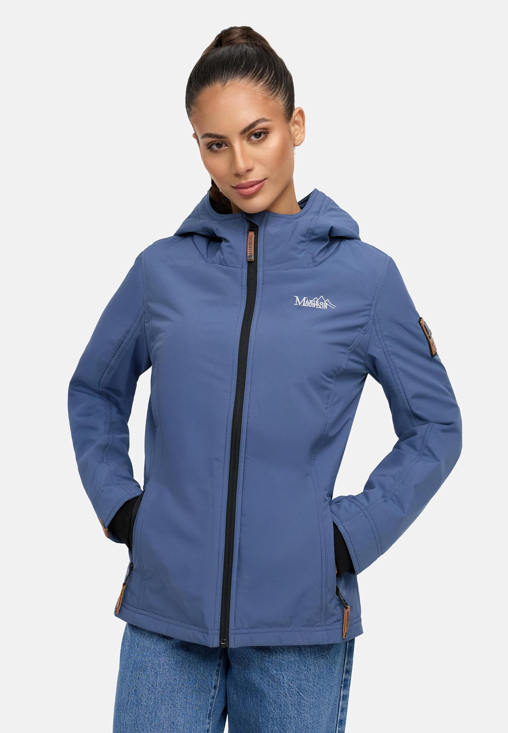 MARIKOO leicht gefütterte Damen Übergangsjacke kurz Outdoor-Jacke mit Jersey-Innenfutter und großer Kapuze Brombeere XS-6XL