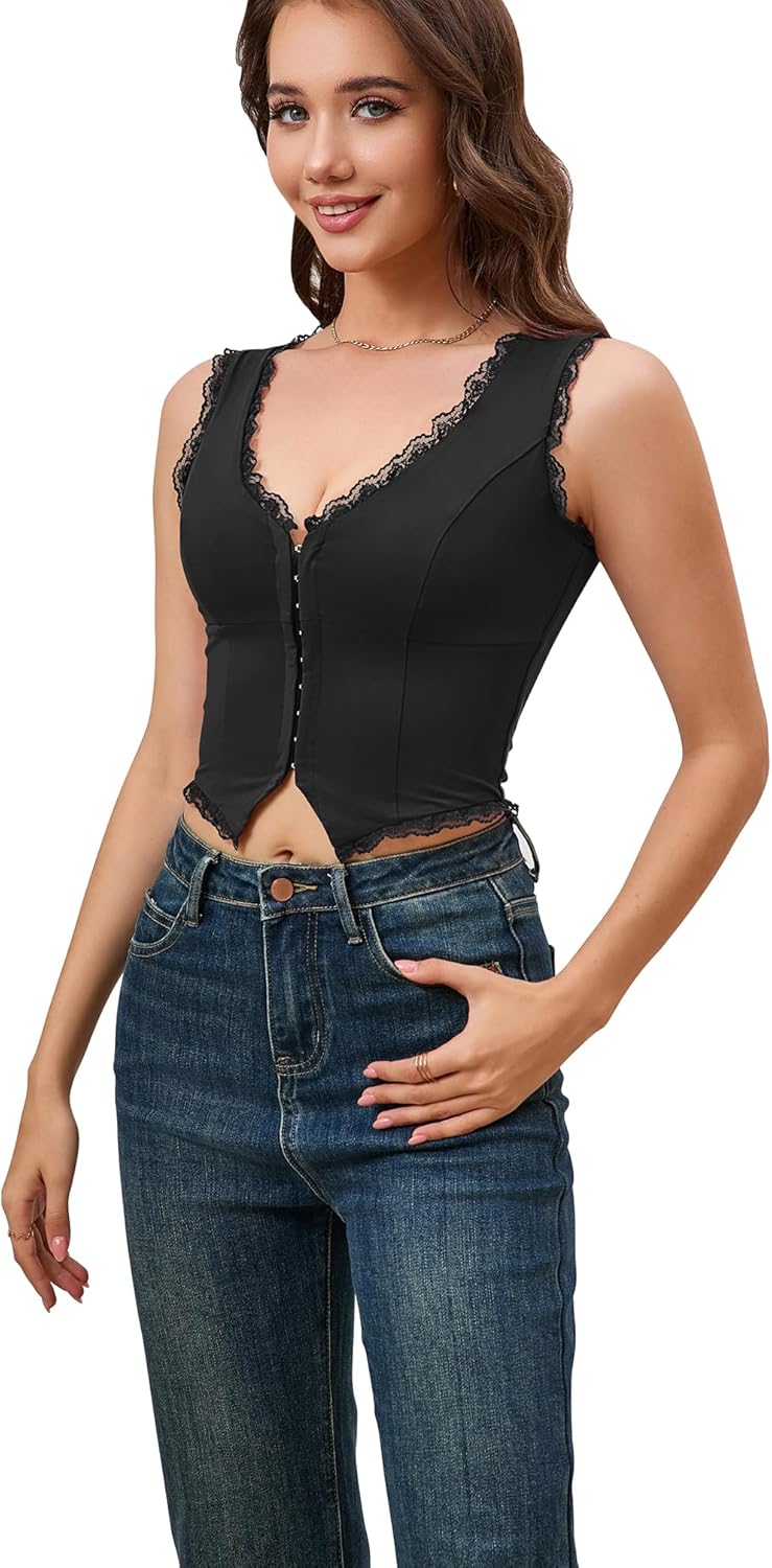Sexy Lace Top for Women Summer V Neck Sleeveless Y2K Going Out Corset Tank Tops - Image 6