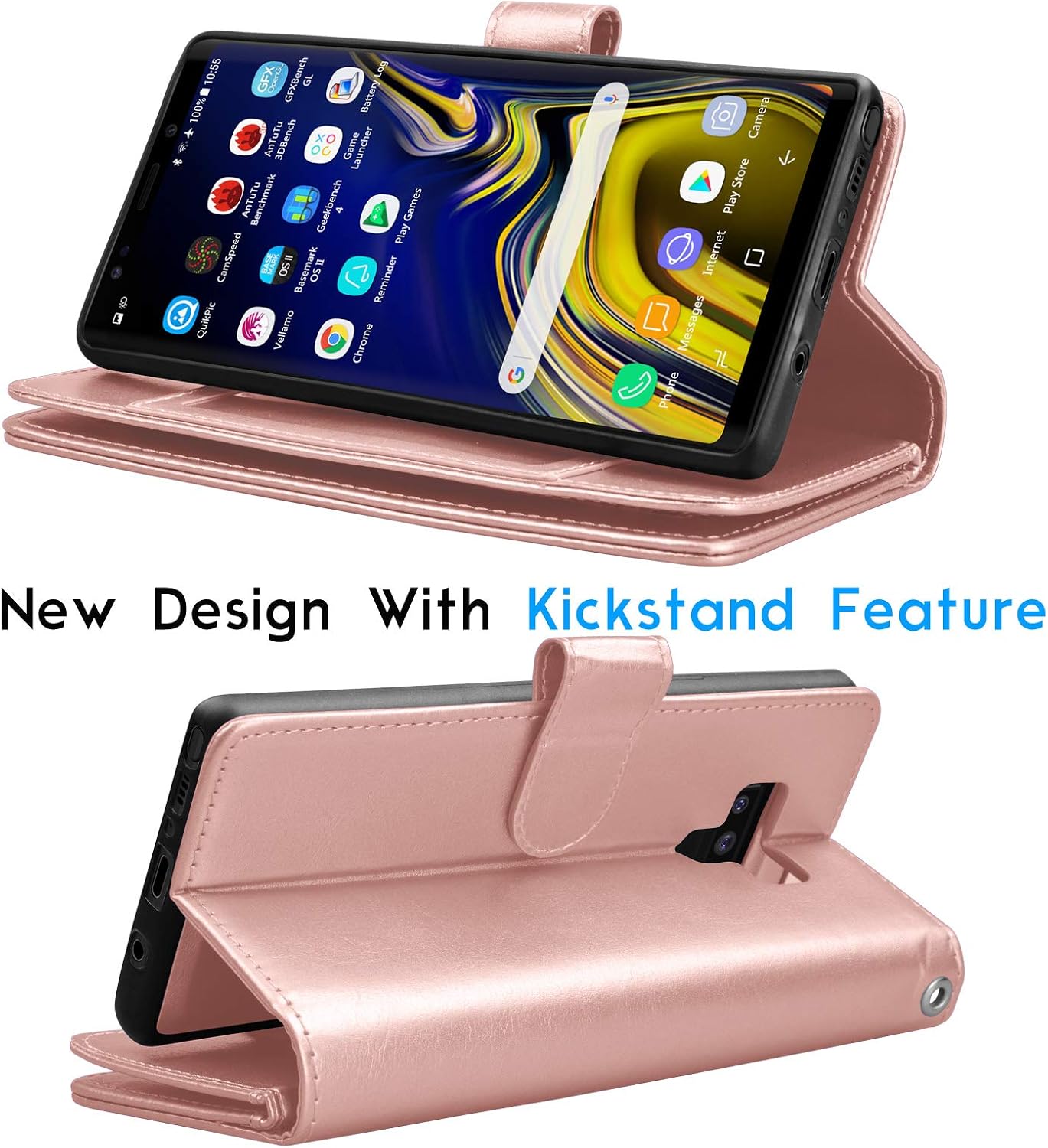 Tekcoo for Galaxy Note 9 Case, for Note 9 Wallet Case, PU Leather ID Cash Credit Card Slots Holder Carrying Folio Flip Cover [Detachable Magnetic Hard Case] & Kickstand for Samsung Note9 - Rose Gold