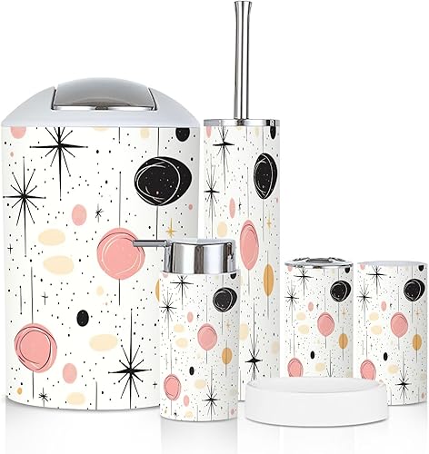 Miniatura 21 de Bathroom Accessory Set 6 Piece Mid Century Vintage 1950s Modern Retro Geometric Lattice Star Trash can, Toothbrush Holder, Soap Dispenser, Soap