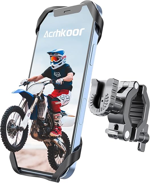Acrhkoor Bike Phone Holder, [2022 Shock Resistant Stable Version] 360° Rotatable Adjustable Detachable Motorcycle Phone Mount, Compatible with iPhone 13 12 11 Pro Max, Samsung(4.0"-7.0")
