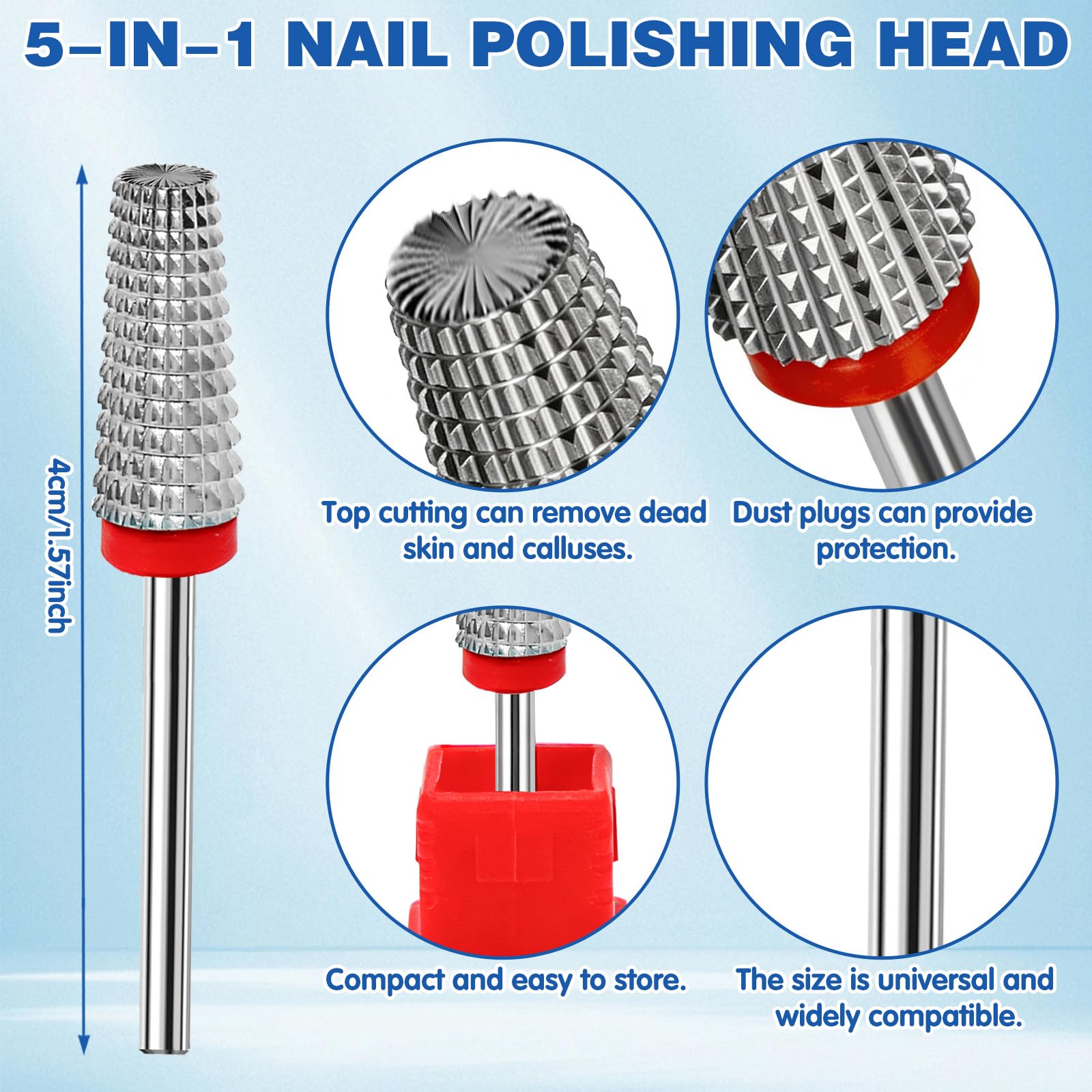 Punta per fresa per unghie 5 in 1 da 3/32", punte professionali in carburo per fresa per unghie, applicabili a manicure, pedicure e smalto gel. Alta efficienza e design scientifico per una facile