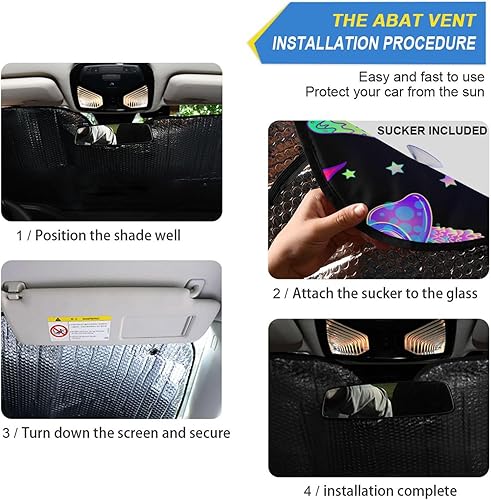 Vista 2 de Gredecor Parasol para parabrisas, diseño hippie y bohemio, hongos mágicos, parasol para automóvil, bloquea los rayos UV y protección contra