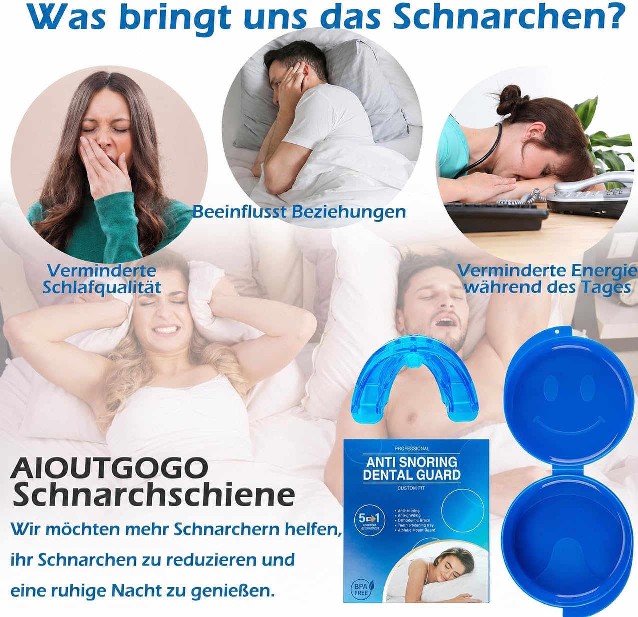 AIOUTGOGO Schnarchstopper, Schnarchfrei Schnarchschiene Männer, Flexibel Mehrzweck Anti Schnarch, Effektiv Anti Snoring Schnarchen Stopper gegen Schnarchen, Besser Schlafen(Gebrauchsfertig)