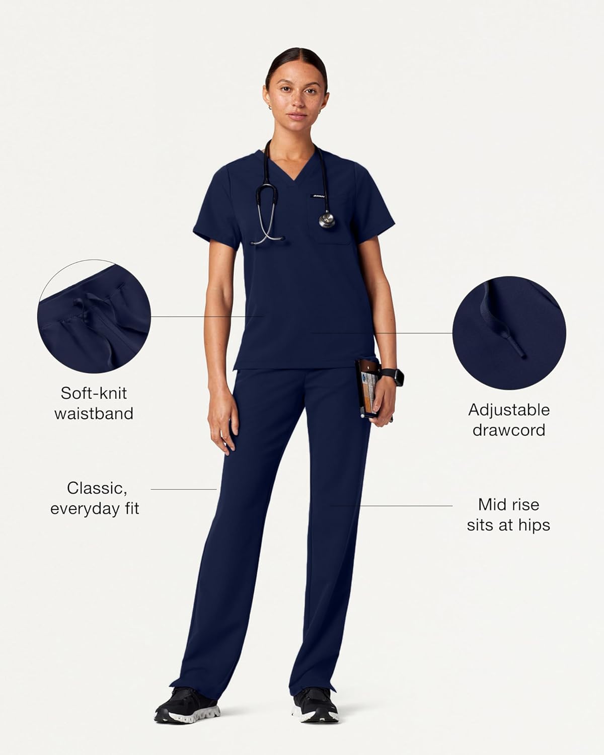 JAANUU Xenos Women’s Scrub Pants – 5-Pockets Classic Fit, Mid-Rise UltraLAST Fabric 4-Way Stretch, Medical Uniform Pants - Image 2