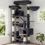 Heybly Arbre de chat pour les grands chats,68 tour de chat multi-niveaux de pouce pour les chats intérieurs,2 Condo en peluche élargie Perches Cat avec planche à gratter et grandes grottes,Smoky Gray HCT025G