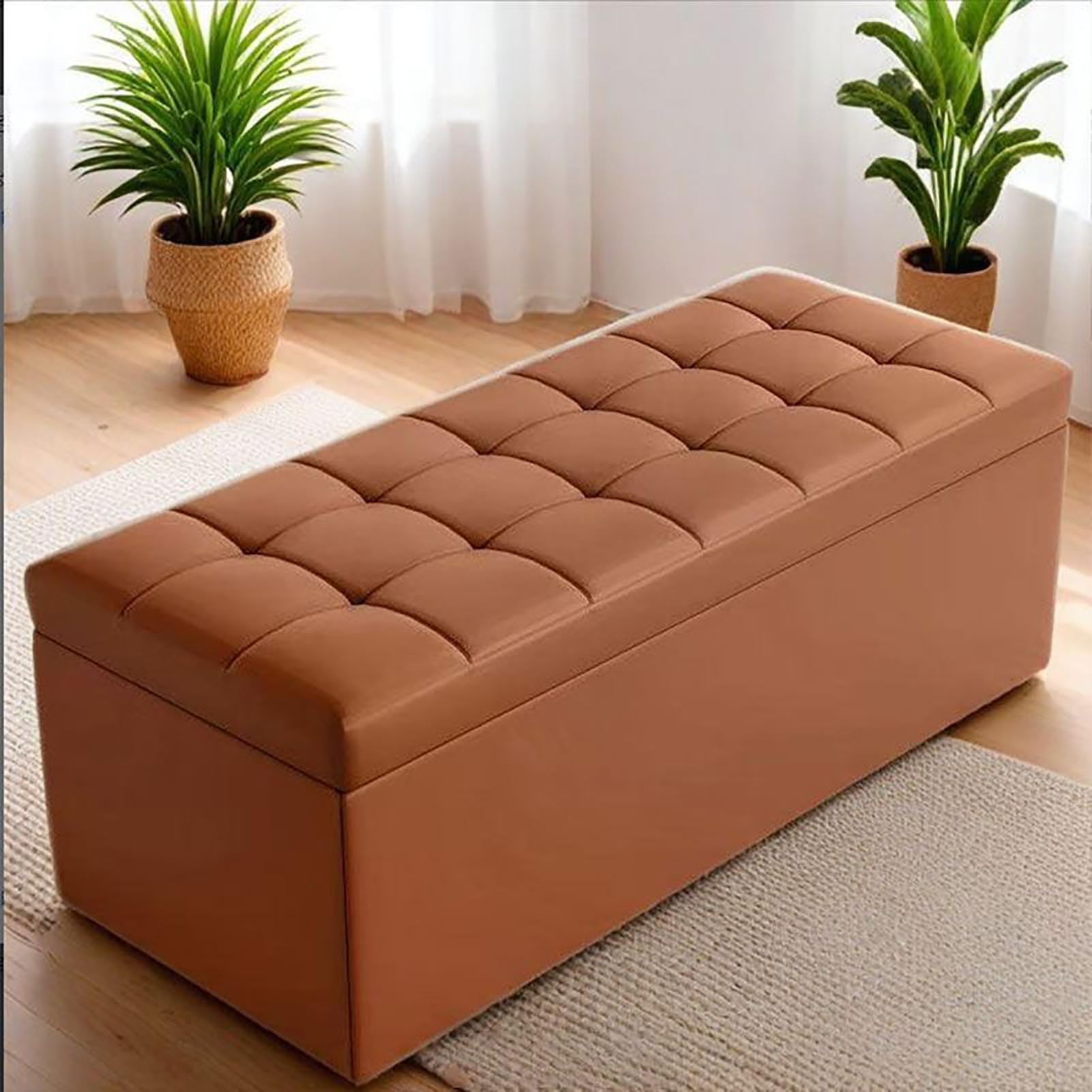 GDMDPTE Faux Leather Sto Ottoman Tufted Bench for Bedroom & Living Room Footrest & Shoe Sto for Entryway 300kg Capaci 80x40cm