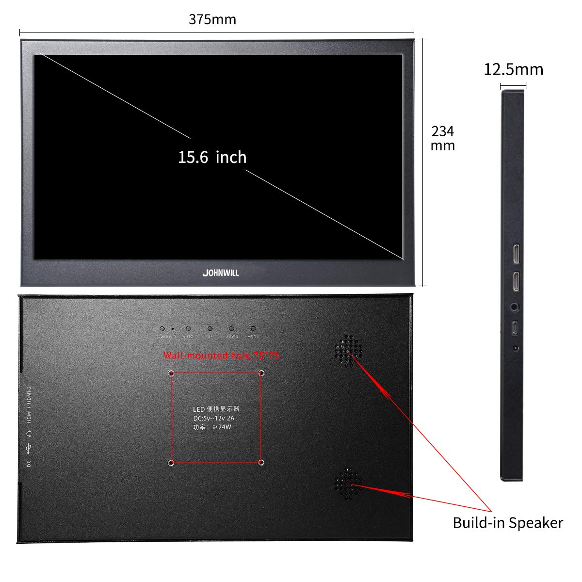 JOHNWILL Portable Monitor 15.6\